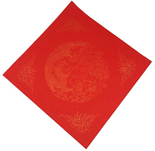 Easyou Handmade Square Red Xuan Paper with Dragons and Phoenixes Ornamented for Spring Festival Words Customs Blessing Dou fang 34cm*20pcs(17"*20pcs) - color: Dofang 20pcs/pack