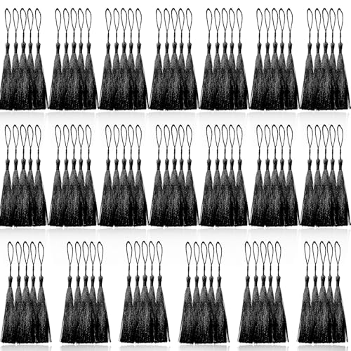 100 Pcs Black Mini Tassels 13cm/5 Inch with Loops for Bookmarks, Jewelry Making, DIY Projects - color: Black
