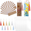 60 Sets Blank Kraft Paper Bookmarks Kit with Tassels and PVC Sleeves - color: White+brown/60pcs