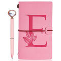 Personalized Journal Gift-Pink Initial Leather Journal+Heart Diamond Pen Set,Travel Notebook Diary Gifts,Refillable Notepads,Christmas,Birthday Gifts for Women Girls (7.9"x4.7") (E) - style: E