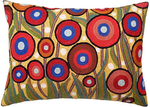 Lumbar Yellow Poppy Floral Pillow Cover Red Poppies Flower Pillows Farmhouse Chair Cushion Floral Poppy Hand Embroidered Size 14x20 - color: Lumbar Poppy Pillow Cover Yellow