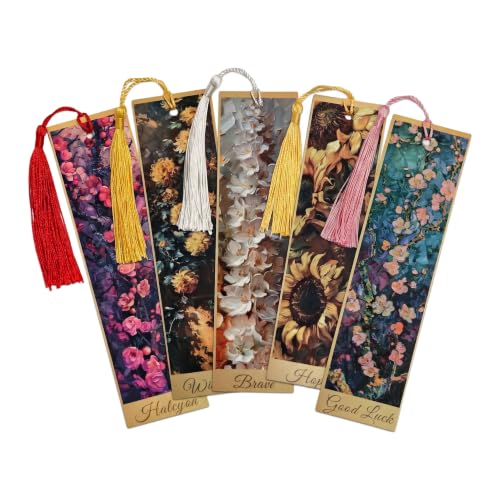 5Pcs Printed Paper Floral Vintage Oil Painting Book Marks with Tassels - color: Set D