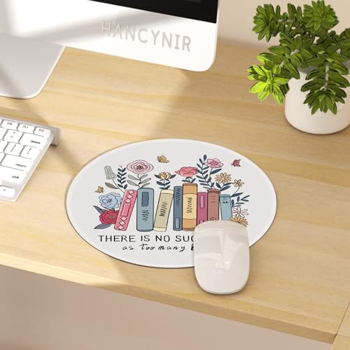 Hancynir Book Floral Round Mouse Pad, Small Cute Mousepad for Office Desk - color: Books Floral