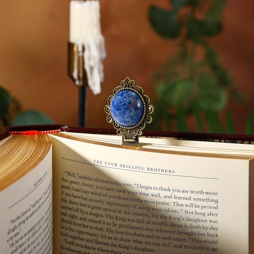 1Pcs Vintage Blue Sodalite Bookmark with Natural Crystal Stone - Fantasy Brass Metal Bookmarks for Reading Women, Men, Book Lovers, Girls and Teachers Book Marks(Sodalite) - color: Sodalite