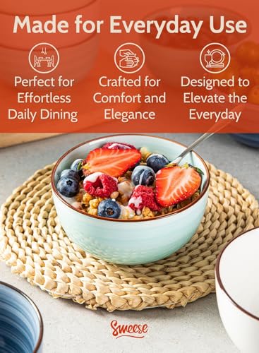 Sweese 10 Oz Ceramic Ice Cream Bowls, Set of 6, Dishwasher Microwave Safe Dessert Bowls in Assorted Cool Colors - color: Cool Assorted Colors, size: 10 Ounce