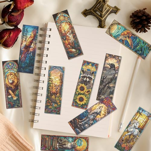 Stained Glass Animal Transparent Bookmark - Wxiben 10 Pcs Fantasy Animals Transparent PVC Bookmark Cat Turtle Book Mark Page Clips Gifts for Women Men Book Lovers Bookish Readers Accessories - style: Stained Glass Animal