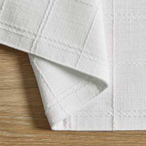 ZeeMart Linen Checked Farmhouse Placemats Set of 6, Bright White 13x19in - color: Bright White, size: Set of 6