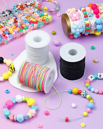 FIVEIZERO 2 Rolls 1.5mm Black Elastic Bracelet String, 330 Ft - size: 1.5MM, style: Black