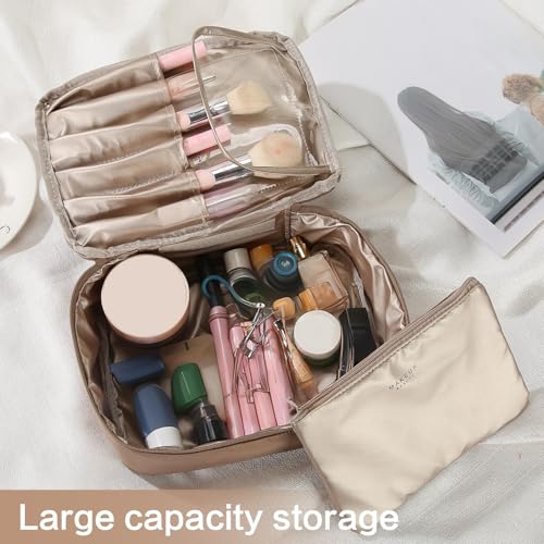 Queboom Travel Makeup Bag Cosmetic Bag Toiletry Bag for Women & Men, Coffee - color: Coffee-1pcs