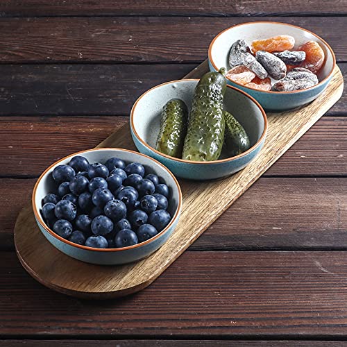 Artena 6oz Turquoise Solid Ceramic Chips and Dip Serving Platter with Acacia Wooden Tray, 4.5inch Glazing Small Serving Bowls/Dipping Dishes for Condiments,Side Dishes, Dipping, Pre, Dessert, Salsa - color: Blue, size: 4.5 inch