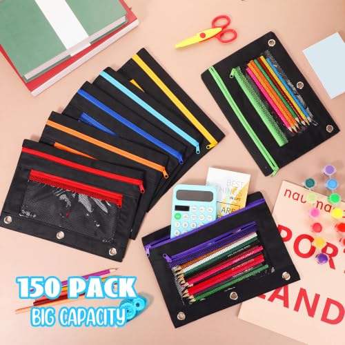 Zhehao 100 Pcs Classroom Binder Pencil Pouches, Novel Black, 2 Zipper - color: Novel Black, style: 2 Zipper