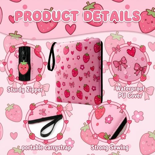 Card Binder 9 Pocket, Pink Cute, 900 Cards, PU Leather - color: Pink Cute