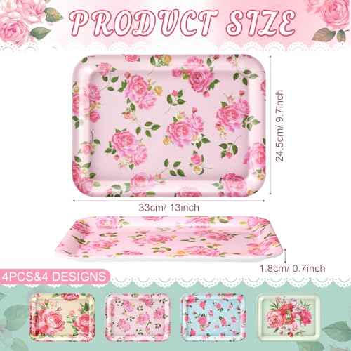 4 Pieces Flowers Serving Trays Melamine Platters - color: Flower, size: Colorful