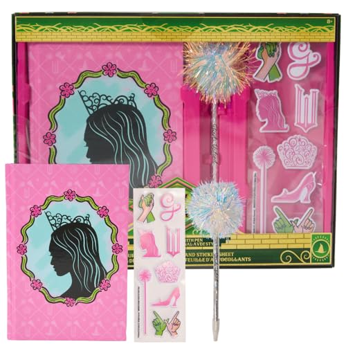 Innovative Designs Wicked Journal Set with Pen & Puffy Sticker Sheet, 5 x 7 Hardcover Lined Notebook, Glinda Journal