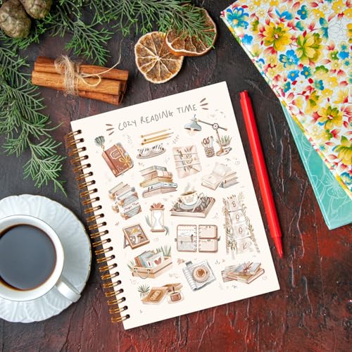 JXREQ Bookish Gifts Notebook, Book Reader Gifts Journal Notebook, Reading Journal for Book Lovers, Bookish Readers Gifts for Women, Cozy Reading Time Spiral Notebooks 5.5x8.3 - color: Book 4
