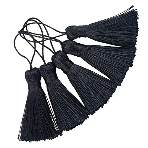 20Pcs 4.3 Inch Silky Mini Craft Tassels for Earrings, Souvenir(Black) - color: Black