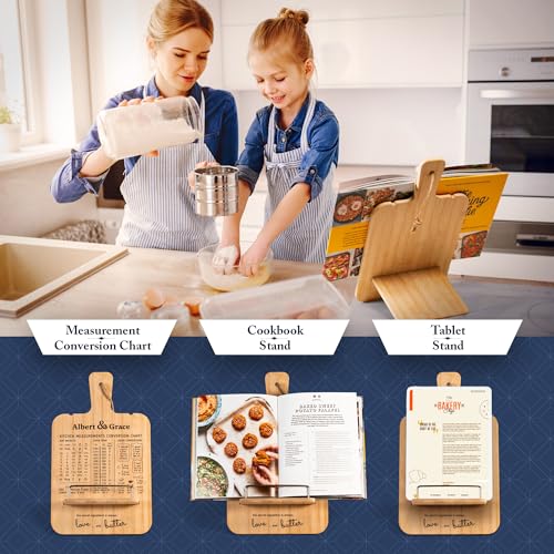 Adjustable Bamboo Cookbook Stand with Conversion Chart