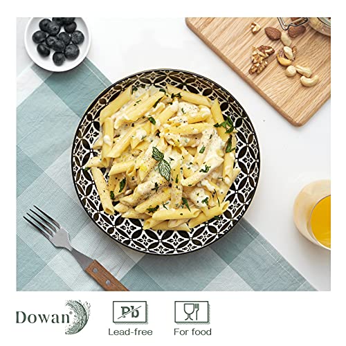 DOWAN 8.5" Vibrant Pasta, Salad & Soup Serving Bowls Set of 4, Embossed Large Porcelain Ceramic, Microwave, Oven & Dishwasher Safe, Bonita Design Perfect for Daily Dining, Family Gatherings, Party - size: 8.5 IN