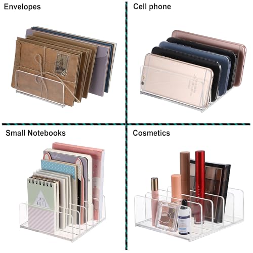 Hipiwe 2-Pack Acrylic File Organizer for Sorting Mail - 5 Slot Mail Sorter