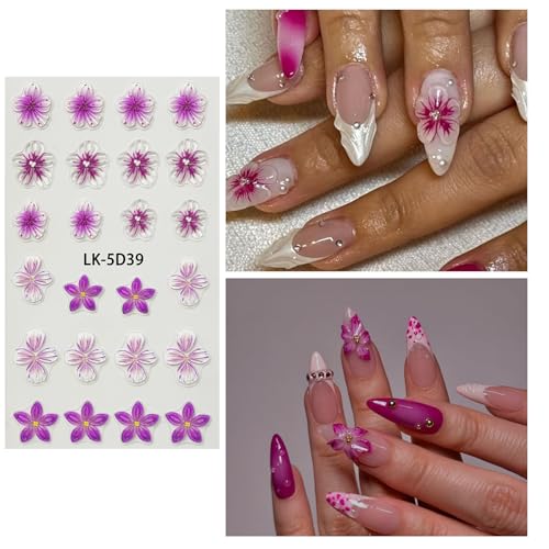 Flower Nail Stickers for Nail Art Pink Nail Decals for Women - color: Colorful-20