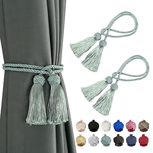 BEL AVENIR 2 Pack Handmade Rope Tassel Curtain Tiebacks - color: Light Blue, size: 2 Pack