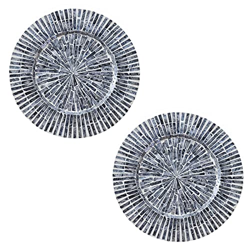 i-lan 2 Pack 13 Inch Mother of Pearl Charger Plates, Black Ray Shell Inlay - style: Style 9