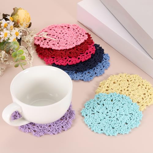 uxcell Fabric Coasters, 8pcs 4" - Cotton Woven Crochet Doilies, Lace Embroidery Cup Mat with Floral Pattern for Wedding Party Decoration (Chocolate Color) - color: Chocolate Color