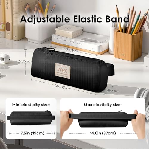 MoKo Elastic Pen Holder for Notebook, Adjustable Zipper Pouch, Black - color: Black