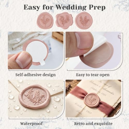 60 Pcs Wax Seal Stickers Set (3 Designs in 1 Pack) - Adhesive Backed Elegant Floral Designs for Wedding Invitation Envelope Seal Stickers Gift Wrapping (Dusty Pink) - color: Dusty Pink