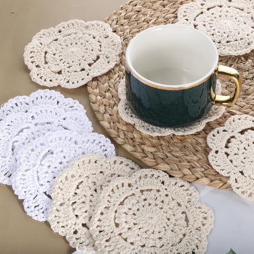 JJUNW 12 PCS Crochet Doilies, 4 Inch Round Lace Placemats for Cup Coasters