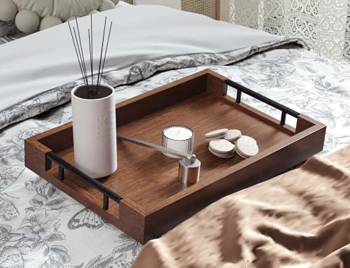 Fibogollo Bamboo Serving Trays with Metal Handles,Medium(Brown) - style: Brown-Medium
