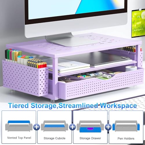 gianotter Monitor Stand with Drawer and 2 Pen Holders - color: Purple