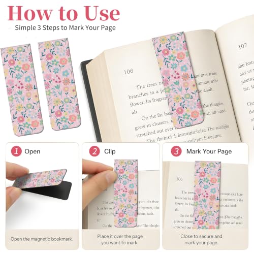 5 Pieces Magnetic Bookmarks, Cute Magnet Bookmark Clips, Colorful Page Markers for Books, Reading Supplies for Book Lovers, Women and Men Cute Pink Flower - color: Cute Pink Flower