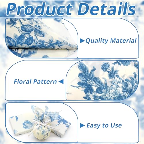 Benvo 20 Sheets Floral Print Tissue Paper 20 inch x 29 inch Decoupage Paper Decorative Tissue Gift Wrapping for DIY Art Craft Spring Wedding Birthday Baby Shower(Style B) - color: Blue Peony