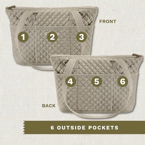Bella Taylor Small Tote, Quilted Shoulder Bag for Women - color: Khaki Chambray