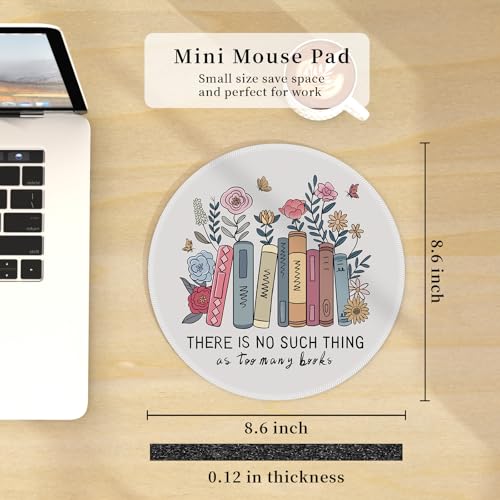 Hancynir Book Floral Round Mouse Pad, Small Cute Mousepad for Office Desk - color: Books Floral