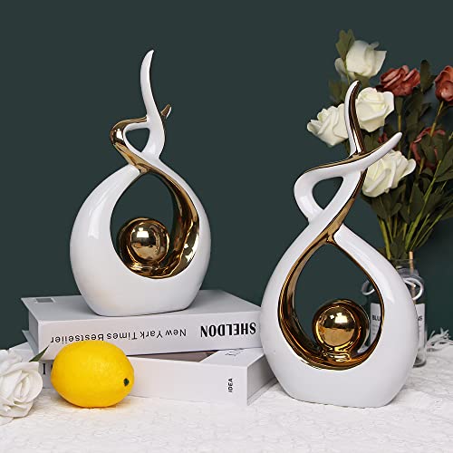 Norrclp Home Decor Modern Abstract Art Ceramic Statue Table Decor (Large) - color: White and Gold, size: Large