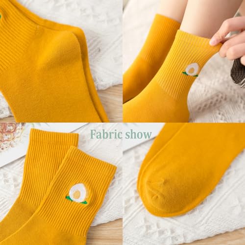 Fruit Socks Cute Socks for Women Crew Socks Cotton Embroidered Banana Avocado Strawberry 4-6pairs - color: C