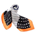 ANDANTINO 100% Mulberry Silk Scarf -21” Square Neckerchief with Gift Packed - color: Black& Orange Geometric