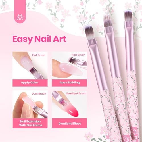 Beetles Gel Polish Nail Art Brushes Set 6 Pcs Nail Brush and 8 ml Pink - color: C-Pink-06