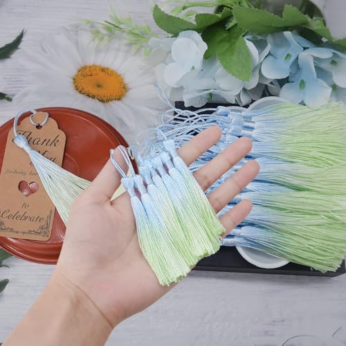 50Pcs 5 Inch Bulk Bookmark Tassel Kit for Graduation, Keychain(Blue Green) - color: Blue&green