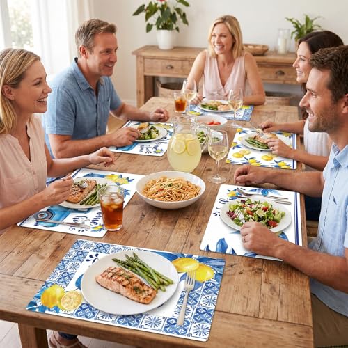 OBUSATT Blue and Yellow Lemons Placemats Set of 6 17×12 Inch Summer Lemon - style: Summer Lemon