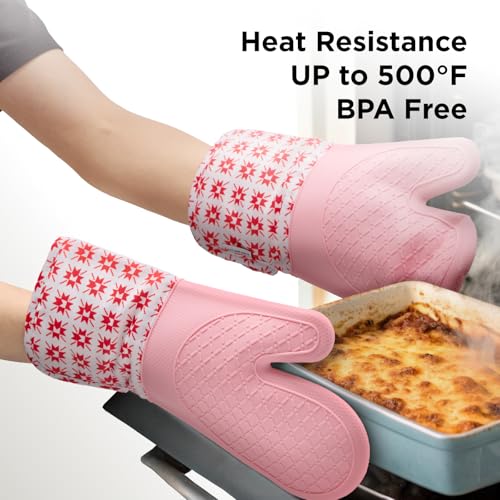 Kitchen Mama UltraShield Silicone Oven Mitts, Gem-Red - color: Gem-red