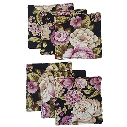 CUSHYSTORE Canvas 2 Layers Coasters Saucers Absorbant Mat Pad Floral Botanical Style Fabric Quilted for Glass Cup Drinking 4", 6 Pack (Night Rose Garden) - color: Night Rose Garden