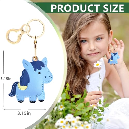 Leather Keychain Holder Protective Case Compatible with Apple AirTag - color: Blue Horse