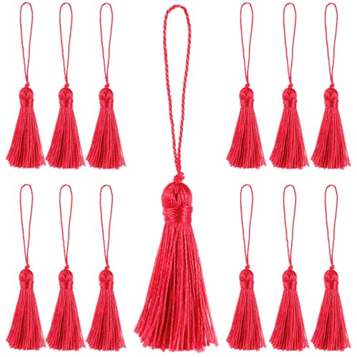 48Pcs Mini Bookmark Tassels Handmade Keychain Silky Tassel - color: Red