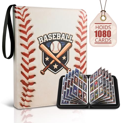 Baseball Card Binder, 9 Pocket Trading Card Zip Binder Holds 1080 Cards - color: Baseball