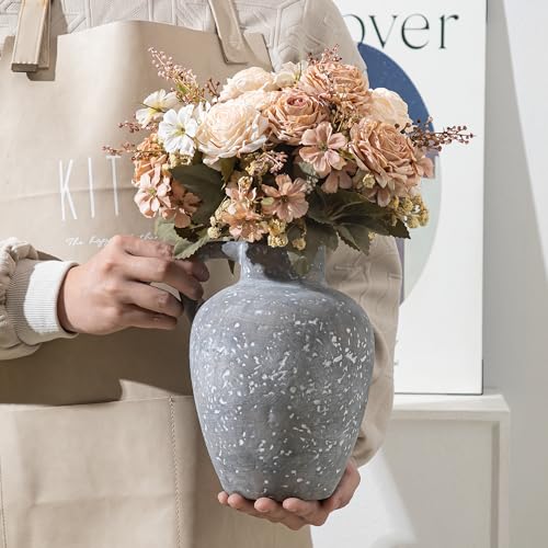 Textured Ceramic Vase, Matte Dark Gray Rustic Farmhouse Decor - color: Farmhouse-8.85 In-2