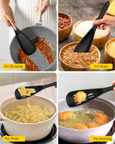 BUNDLEPRO Silicone Cooking Spoons for Nonstick Cookware, One-Piece, 2 Pack - color: Black