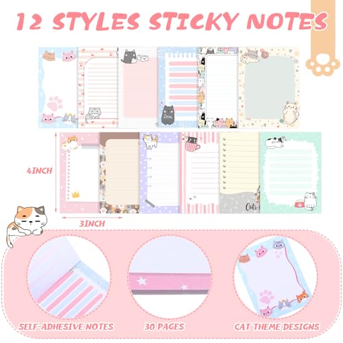 Dispowreath 24 Pcs Cat Sticky Notes with Pens Gifts Party Favors - style: Cat